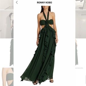 Ronny Kobo gown halter flower size small teal